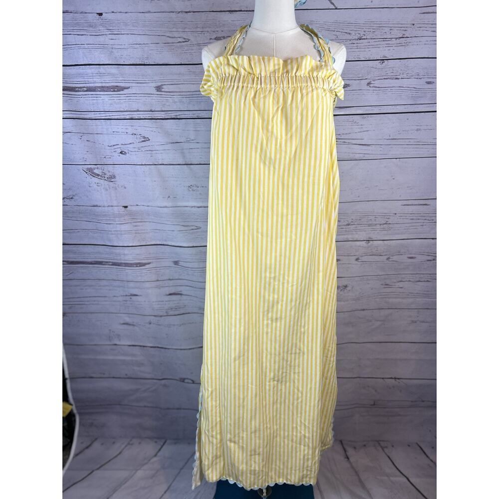 Elizabeth Wilson Striped Maxi Dress Women M Yellow White Blue Scalloped Trim NWT